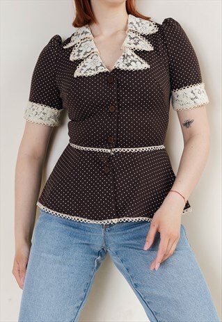 VINTAGE REVIVAL PEPLUM BLOUSE WITH CROCHET COLLAR 60S