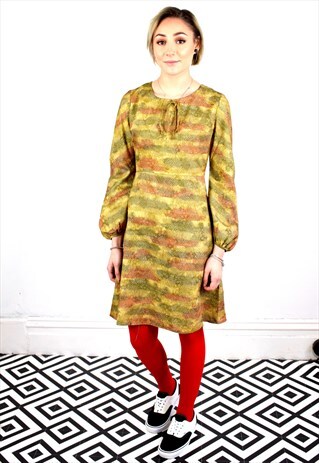 VINTAGE 60'S JAPANESE PATTERNED MOD DRESS