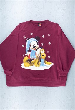 90s Disney Red Winter Mickey Mouse Sweatshirt - B2358