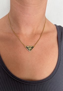 Reworked Brown/gold Prada triangle curb chain necklace