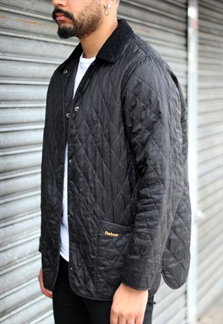 VINTAGE 90S BLACK QUILTED PADDED BARBOUR JACKET