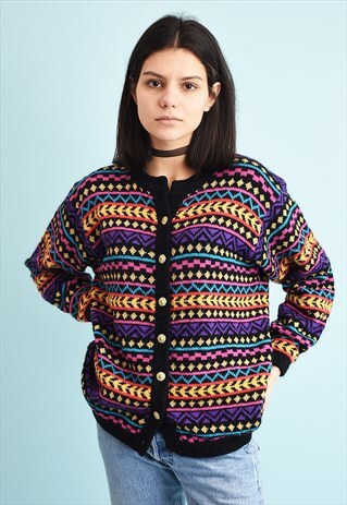 80'S RETRO SLOUCHY JAZZY SHIMMER KNIT CARDIGAN