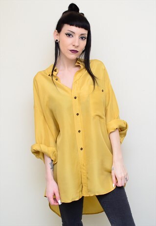 VINTAGE 90'S GENUINE SILK SUMMER YELLOW OVERSIZED SHIRT