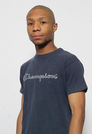 VINTAGE CHAMPION LOGO BIG SPELL OUT T-SHIRT BLUE