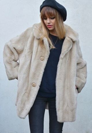 PREMIUM VINTAGE 60S LIGHT CREAM BLONDE FAUX FUR COAT