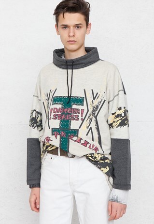 VINTAGE BEIGE GREY PULLOVER SWEATSHIRT