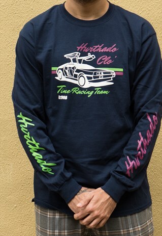 LONG SLEEVED T-SHIRT IN NAVY WITH RACING PRINT