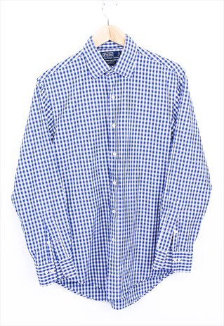 VINTAGE POLO RALPH LAUREN SHIRT NAVY CHECK LONG SLEEVE 90S