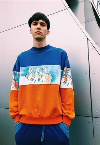 VINTAGE 80S BLUE ORANGE GRAPHIC SWEATSHIRT