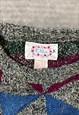 VINTAGE KNITTED JUMPER ABSTRACT FUNKY PATTERNED SWEATER