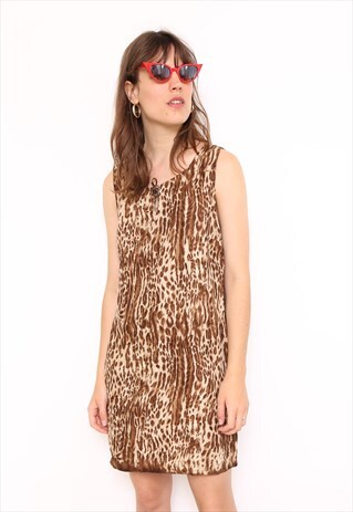 VINTAGE 90S BROWN ANIMAL PRINT MINI DRESS