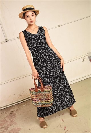 90'S RETRO FLORAL PARIS CHIC FESTIVAL MAXI TEA DRESS