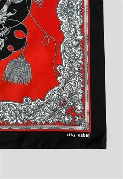 Niky Auber Large Black Red 80's Vintage Baroque Scarf