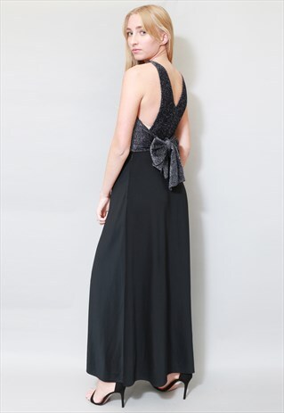 VINTAGE 1970'S LUREX BOW BACK MAXI DRESS