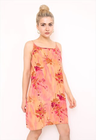 VINTAGE 90S ORANGE FLORAL PRINT MINI DRESS