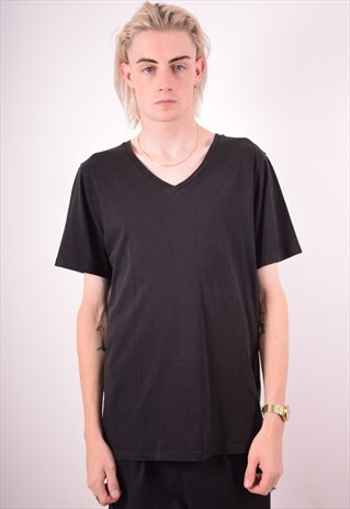 TOMMY HILFIGER MENS VINTAGE T-SHIRT TOP LARGE BLACK 90S
