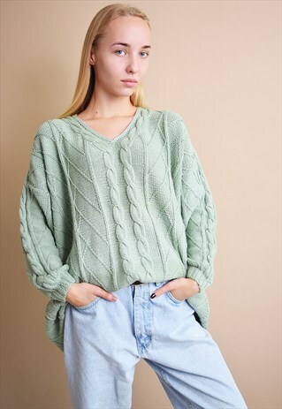 80'S RETRO PASTEL ARAN STYLE OVERSIZED HANDKNITTED JUMPER