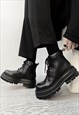 HIGH PLATFORM BROGUE BOOTS CHUNKY SOLE LACE SHOES IN BLACK 