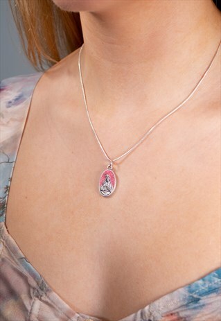 HAND-PAINTED PINK GLITTER MEDAL NECKLACE