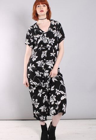 VINTAGE 90S FLORAL BUTTON TIE BACK MAXI DRESS