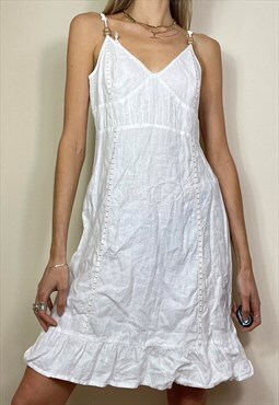 Vintage Y2k Linen Midi Slip Dress Summer White
