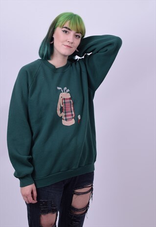 VINTAGE 90'S GREEN GOLF CLUB OVERSIZED SWEATER SIZE X LARGE