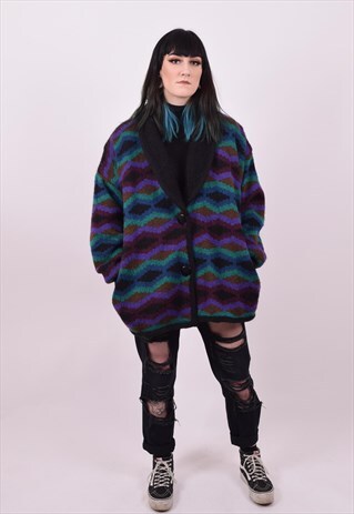 VINTAGE 80'S OVERSIZED GRUNGE CRAZY PRINT CARDIGAN X LARGE