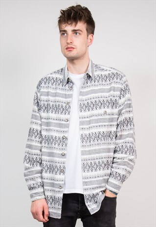 VINTAGE 90'S MONOCHROME PATTERNED FLANNEL SHIRT