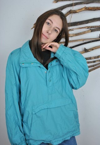 90S BLUE TRAVEL JACKET, VINTAGE OUTDOOR ANORAK, WINDBREAKER