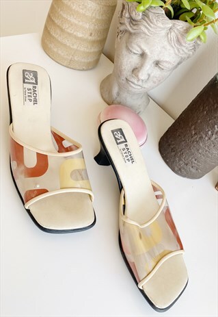 VINTAGE 90S MOD RACHEL STEP SANDALS SHOES HEELS MULES