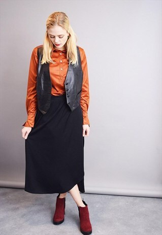 80'S RETRO BLACK MINIMALIST HIGH WAIST MAXI ROMANCE SKIRT