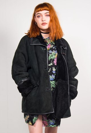 VINTAGE 90'S BLACK SUEDE SHEEPSKIN JACKET COAT
