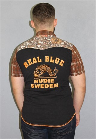 MENS NUDIE JEANS SHIRT REAL BLUE FISH LOGO