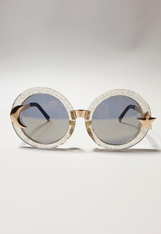 OVAL OVERSIZE SUNGLASSES IN CLEAR GLITTER