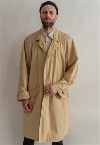 VINTAGE 80S TRENCH MIDI COAT IN TAN