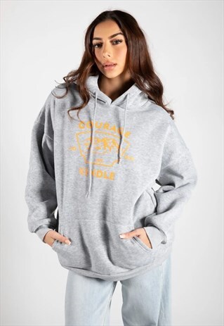 GREY OVERSIZED 'COURAGE' GRAPHIC HOODIE
