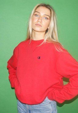Vintage 90s Champion Red Embroidered Jumper Sweatshirt Small