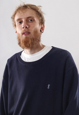 VINTAGE MENS YVES SAINT LAURENT LOGO KNIT JUMPER SWEATER
