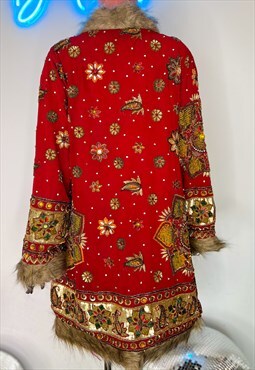 Afghan Faux Fur Sequin Coat Party Christmas Gold