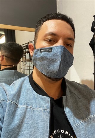 TWO TONE LIGHT REWORKED DENIM FACE MASK