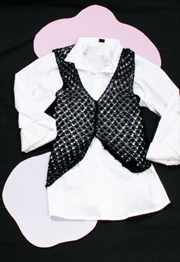 Vintage Waistcoat Y2K Crochet Vest in Black