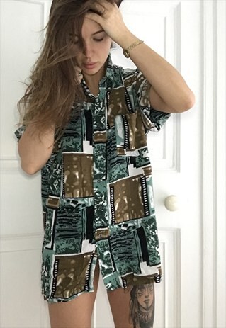 PATTERNED GREEN OVERSIZED VINTAGE UNISEX FESTIVAL SHIRT