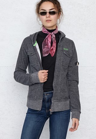 VINTAGE GREY BOSS TRACK ZIP HOODIE JACKET