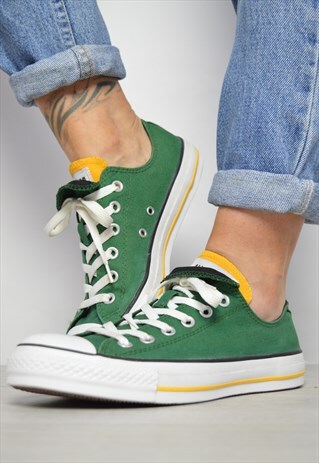 VINTAGE 90S CONVERSE GREEN & YELLOW DOUBLE TONGUE OX SHOES