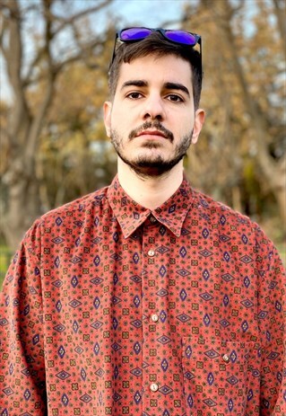 VINTAGE 90'S CORDUROY PRINTED RED SHIRT