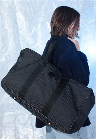 VINTAGE FENDI BLACK ZUCCA WEEKEND CLOTH TRAVEL BAG