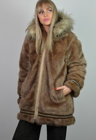 Premium Vintage 60s Light Brown Eskimo Faux Fur Parka Coat Club Premium Vintage 60s Light Brown Eskimo Faux Fur Parka Coat
