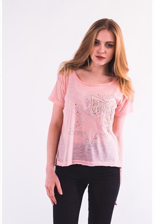 COTTON T SHIRT WITH EMBELLISHED STAR IN PINK
