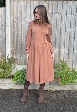 70's Vintage Are Brown Long Sleeve Ladies Dress