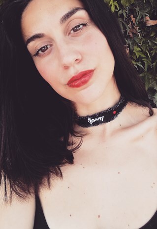 HANDMADE DENIM SASSY EMBROIDED CHOKER